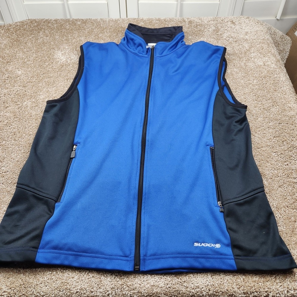 SUGOi Mens XL Blue Black‎ Full Zip Windbreaker Vest Athletic Outdoor